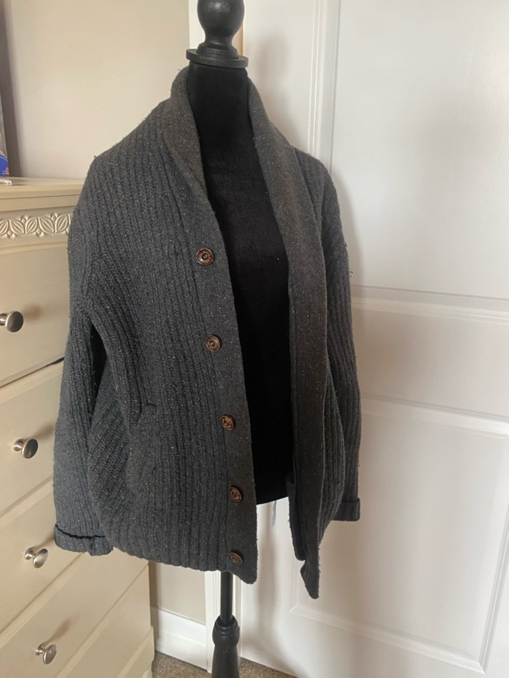 Roots Gray Wool Blend Sweater with Brown Trim